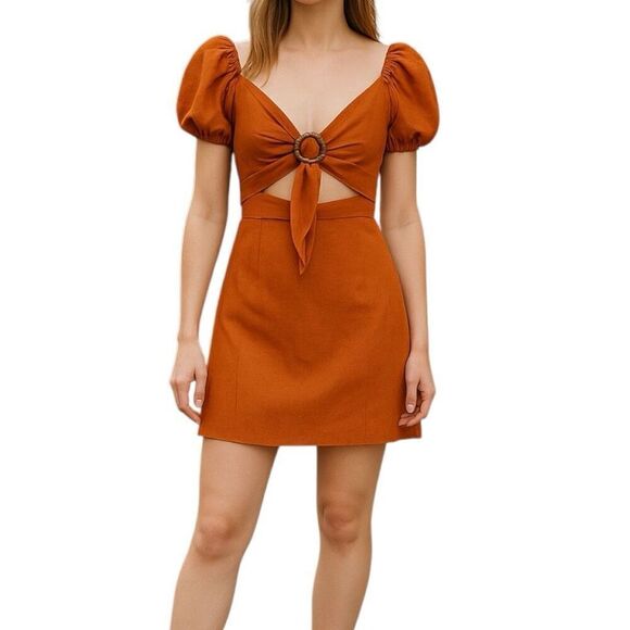 Significant Other Dresses & Skirts - Significant Other Amber Linen Blend Cutout Puff Sleeve Solace Mini Dress Size 2